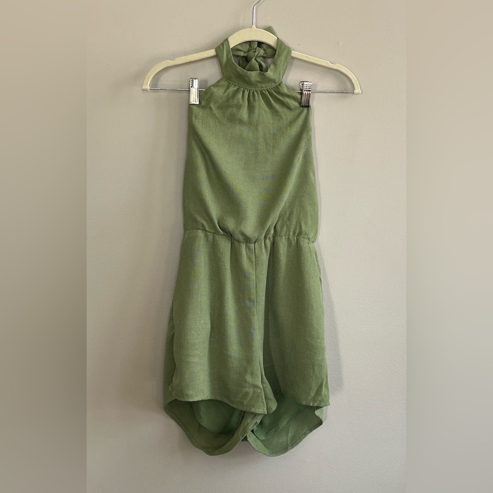 The Standard halter neck rayon olive green romper size small